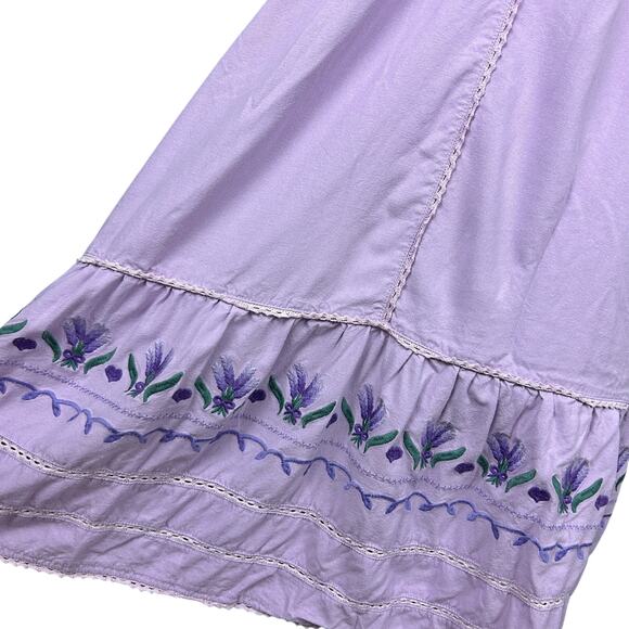 Boutique Cottagecore Long Sleeve Linen Blend Lavender Embroidered Maxi Dress S - Picture 4 of 7